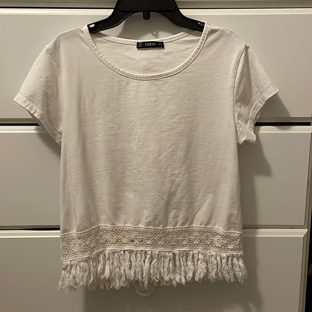 SHEIN Cropped Tee with Tassels